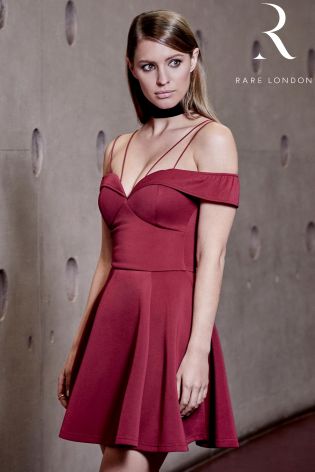 Rare Off Shoulder Strap Detail Skater Dress